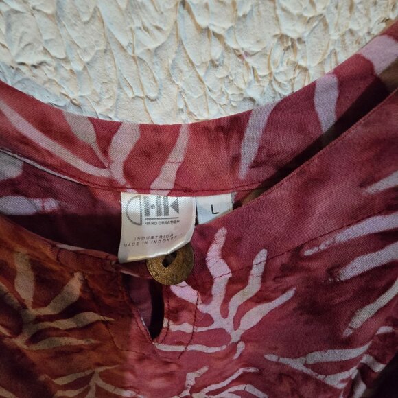 Handmade DIH Batik Sleeveless Tunic Dress With Leaf Pattern - Large Size Made In - Picture 4 of 6